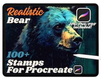 100+ Realistic Bear Stamp Brushes for Procreate, Bear Tattoo Procreate Stamps, Wildlife Brush, Forest Life, Animal Art, Instant Download