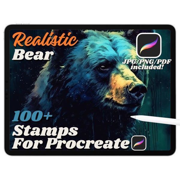 100+ Realistic Bear Stamp Brushes for Procreate, Bear Tattoo Procreate Stamps, Wildlife Brush, Forest Life, Animal Art, Instant Download