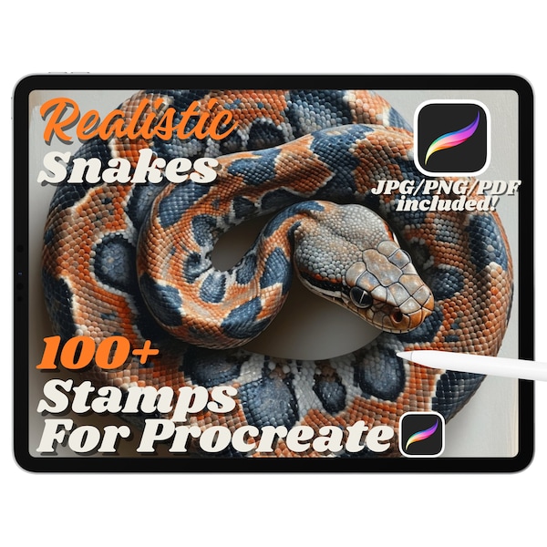 100+ Realistic Snake Procreate Stamp Brushes, Snake Tattoo Stamps, Reptile Tattoo Reference, Animal Procreate, Instant Download, PNG JPG