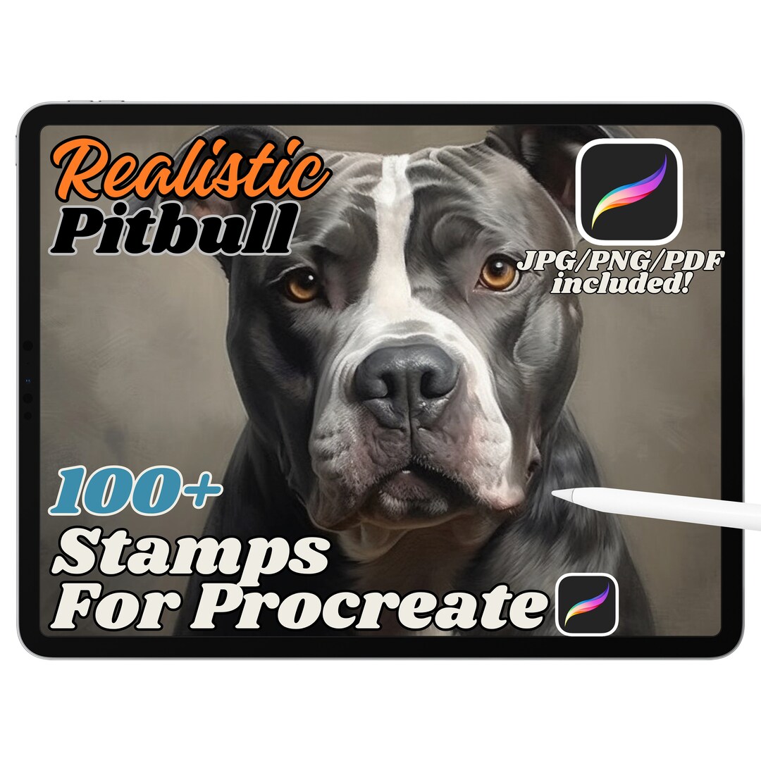 100 Realistic Pitbull Procreate Stamps, Dog Brushes for Procreate