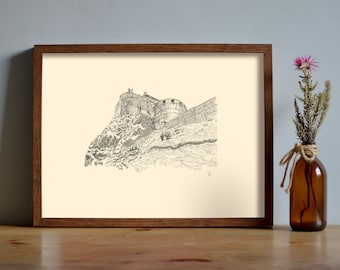 Edinburgh Castle, Johnston Terrace, Edinburgh, Pen & Ink Drawing, Unframed A3 Print, Gift Art Idea, Wall Art, Wall Decor