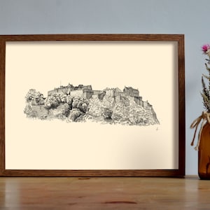 Castillo de Edimburgo, Edimburgo, dibujo a pluma y tinta, impresión A3 sin marco, idea de arte para regalar, arte de pared, decoración de pared
