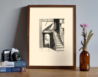 Lady Stairs Close, Edinburgh, Pen & Ink Drawing, Unframed A3 Print, Gift Art Idea, Wall Art, Wall Decor