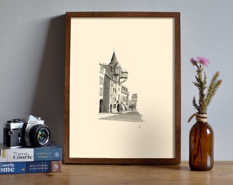 Canongate, Edinburgh, Pen & Ink Drawing, Unframed A3 Print, Gift Art Idea, Wall Art, Wall Decor