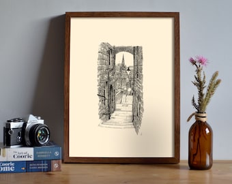 Advocates Close, Edinburgh, Pen & Ink Drawing, Unframed A3 Print, Gift Art Idea, Wall Art, Wall Decor