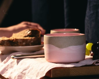 Speckled Pink Ceramic French Butter Dish with Lid, Handmade Butter Keeper with Lid