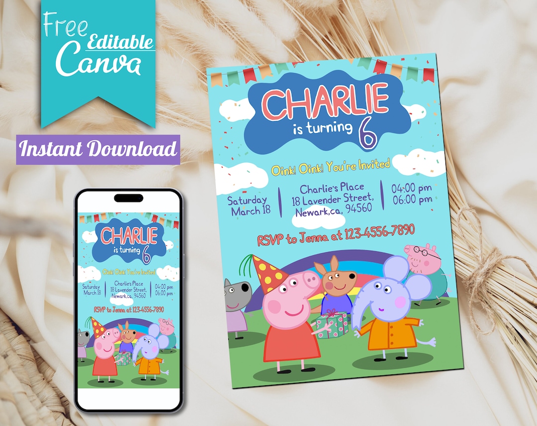 Peppa Pig Birthday Invitation Peppa Pig Invitation Peppa Pig Party Kids