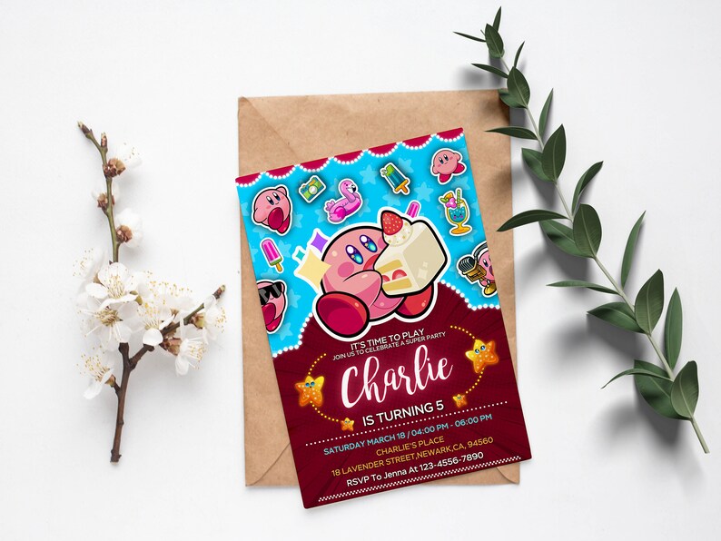 Editable Kirby Birthday Invitation Template Printable Etsy