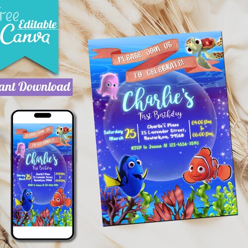 Editable Finding Nemo Birthday Invitation Template Digital - Etsy