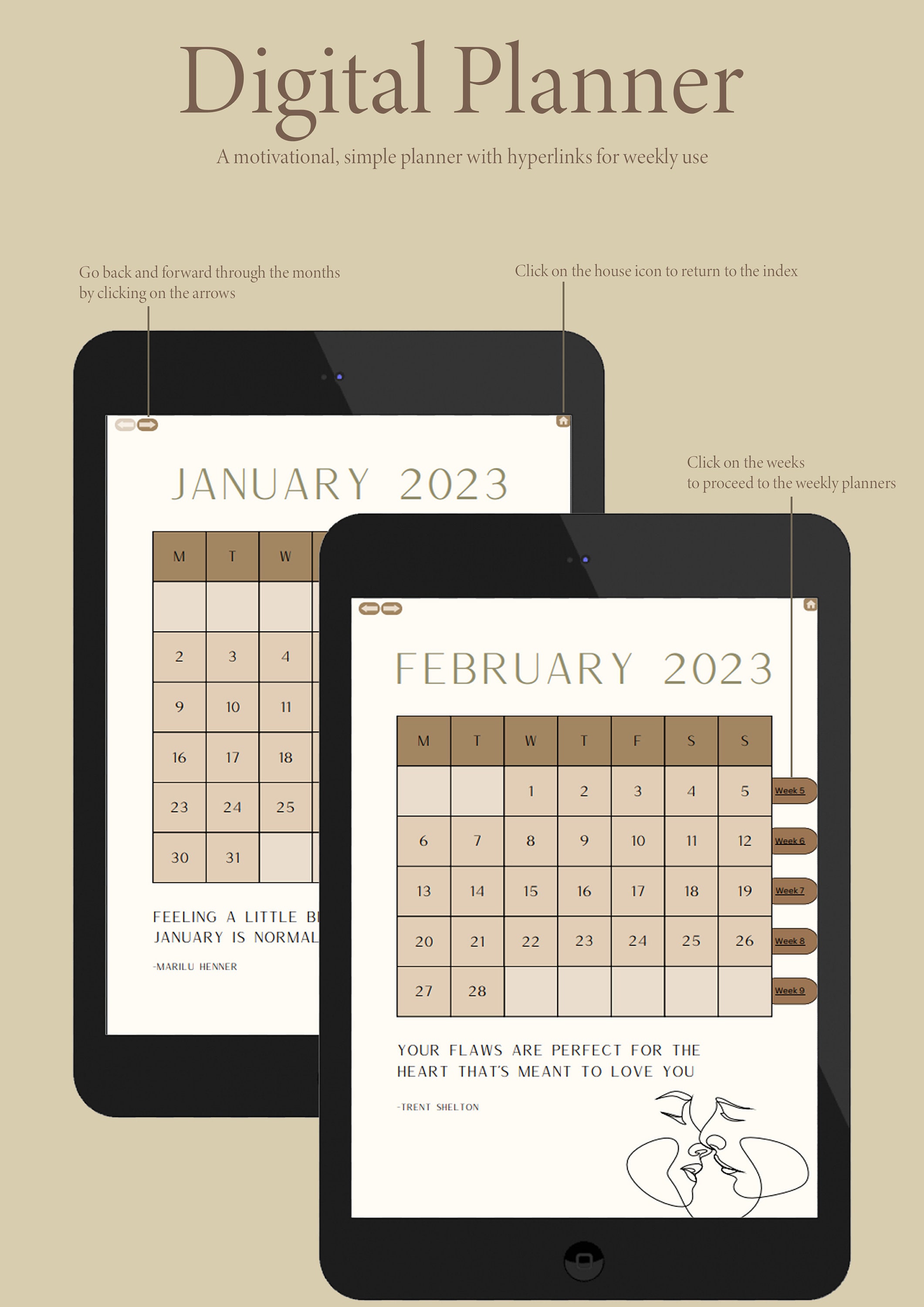 2023 Dated Digital Planner Motivational Quotes Monthly Planner Weekly ...
