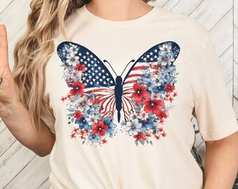 4.Juli-Schmetterling Shirt, Fourth of Juli Shirt, 4.Juli Shirt, Unisex Shirt, Patriotisches Shirt, USA-Flaggen-Shirt, USA-Grafik-T-Shirt,