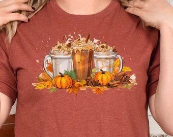 Koszulka z jesienną kawą, jesienna kawa, koszulka z dyniowym latte, koszulka dla miłośników kawy, przytulna jesienna koszulka, koszulka na Święto Dziękczynienia, koszulka z dyniowym latte