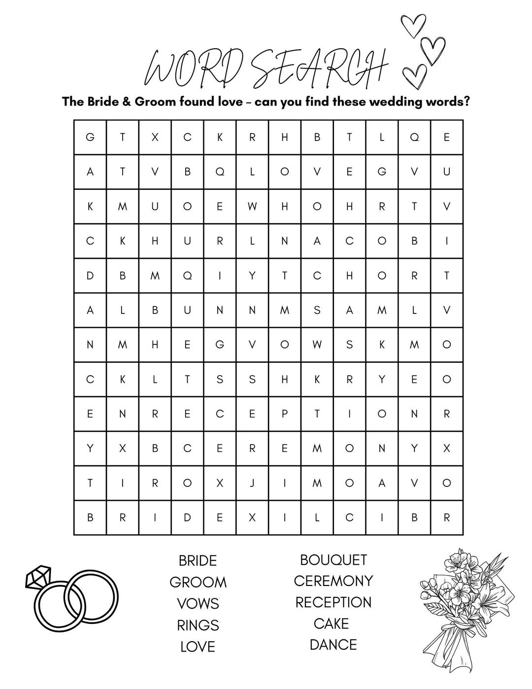 Wedding Word Search Fun Wedding Game for Guests Etsy