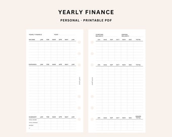 Yearly Finance | Personal Printable Inserts | Money Management & Financial Planning | Annual Money Journal Template