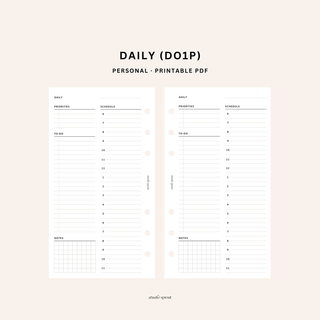 Daily Planner | Personal Printable Inserts | DO1P Day on One Page | to ...