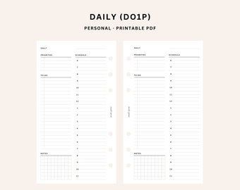 Agenda quotidien | Encarts personnels imprimables | Journée DO1P sur une page | Liste de choses à faire pour le travail/la maison | Modèle de programme fonctionnel