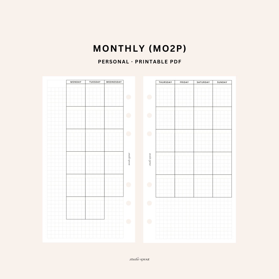 Monthly Planner MO2P | Personal Printable Inserts | Hobonichi Month on ...