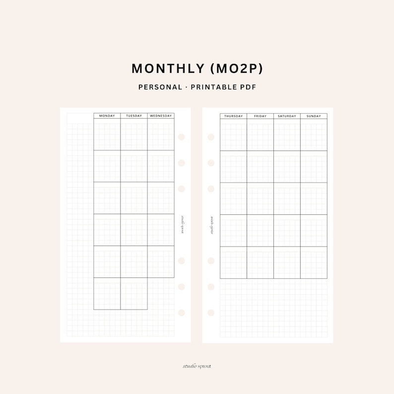 Monthly Planner MO2P | Personal Printable Inserts | Hobonichi Month on ...