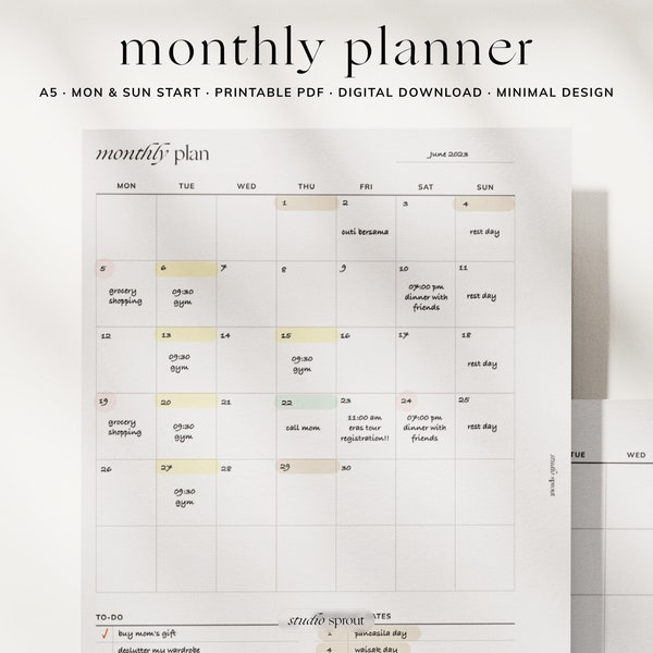 One Page Monthly Overview - Etsy