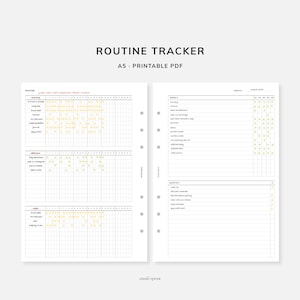Routine Tracker with Cover | A5 Printable Inserts | Monthly Habit Tracker Template | Weekly Checklist | Morning Night Routine Tracker