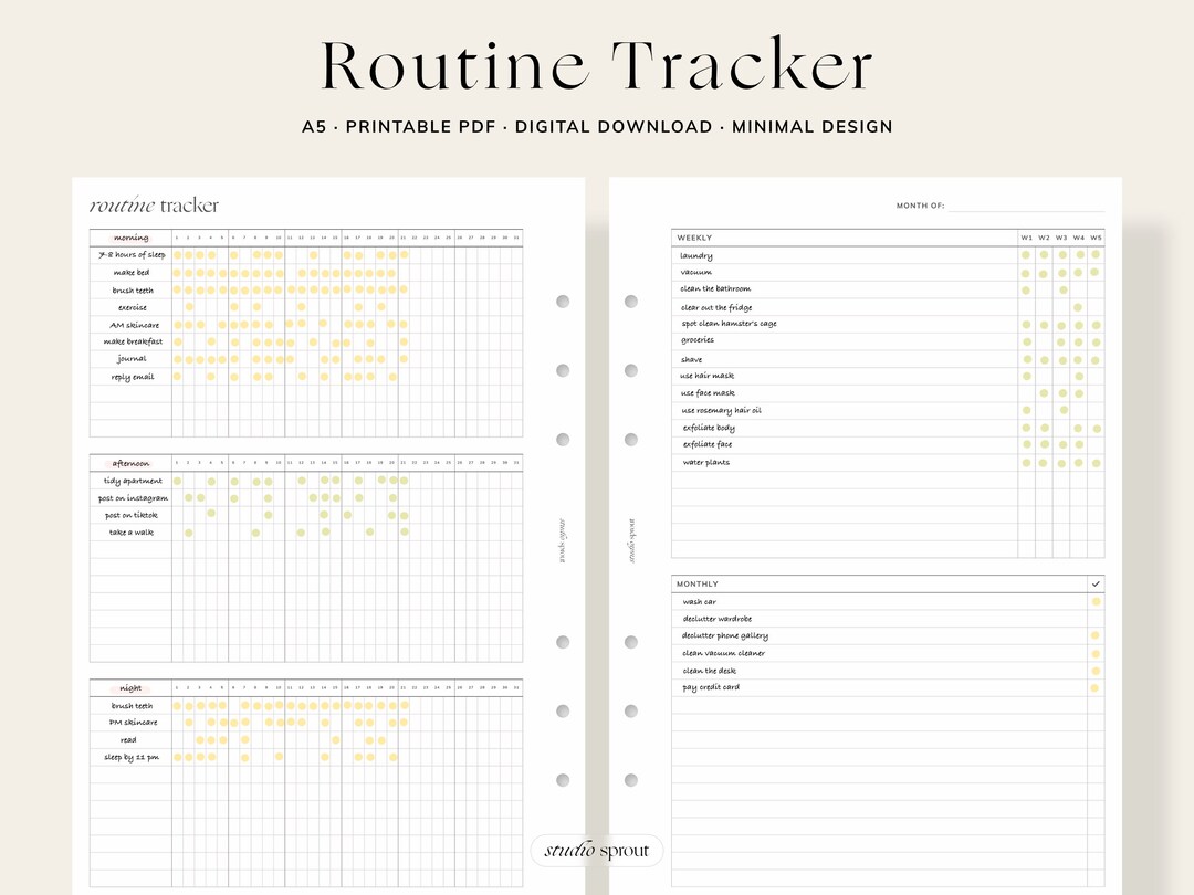 Routine Inerts Routine Tracker With Cover A5 Printable Inserts Monthly - Etsy