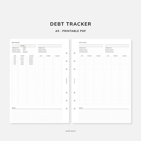 Debt Tracker | A5 Printable Inserts | Money Management | Financial Planning | Monitor Debts