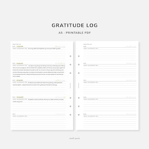 Gratitude Log | A5 Printable Inserts | Gratitude Journal | Mindfulness and Self-care Journal