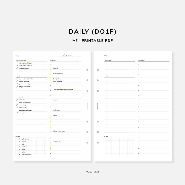 Daily Planner | A5 Printable Inserts | DO1P Day on One Page | Undated Minimalist | To Do List for Work / Home | Functional Schedule Template