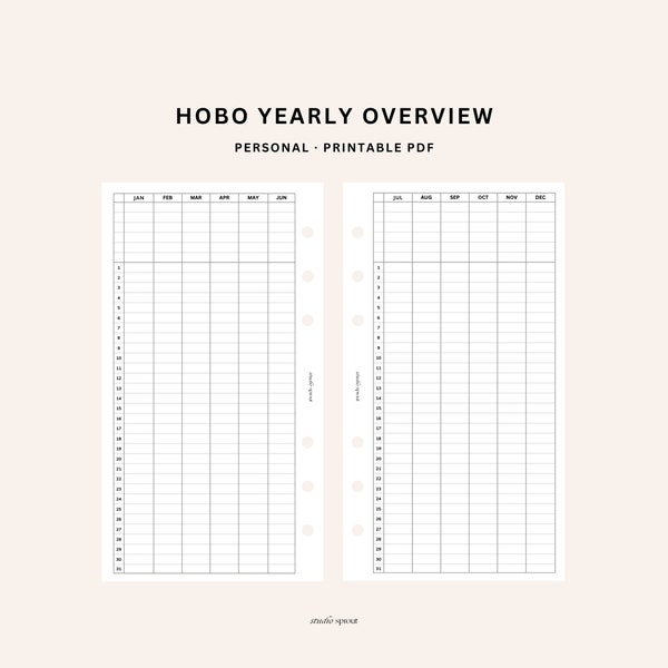 Hobo Yearly Overview | Personal Printable Inserts | Adulting Log, Recurring Monthly Routines, Health Tracker