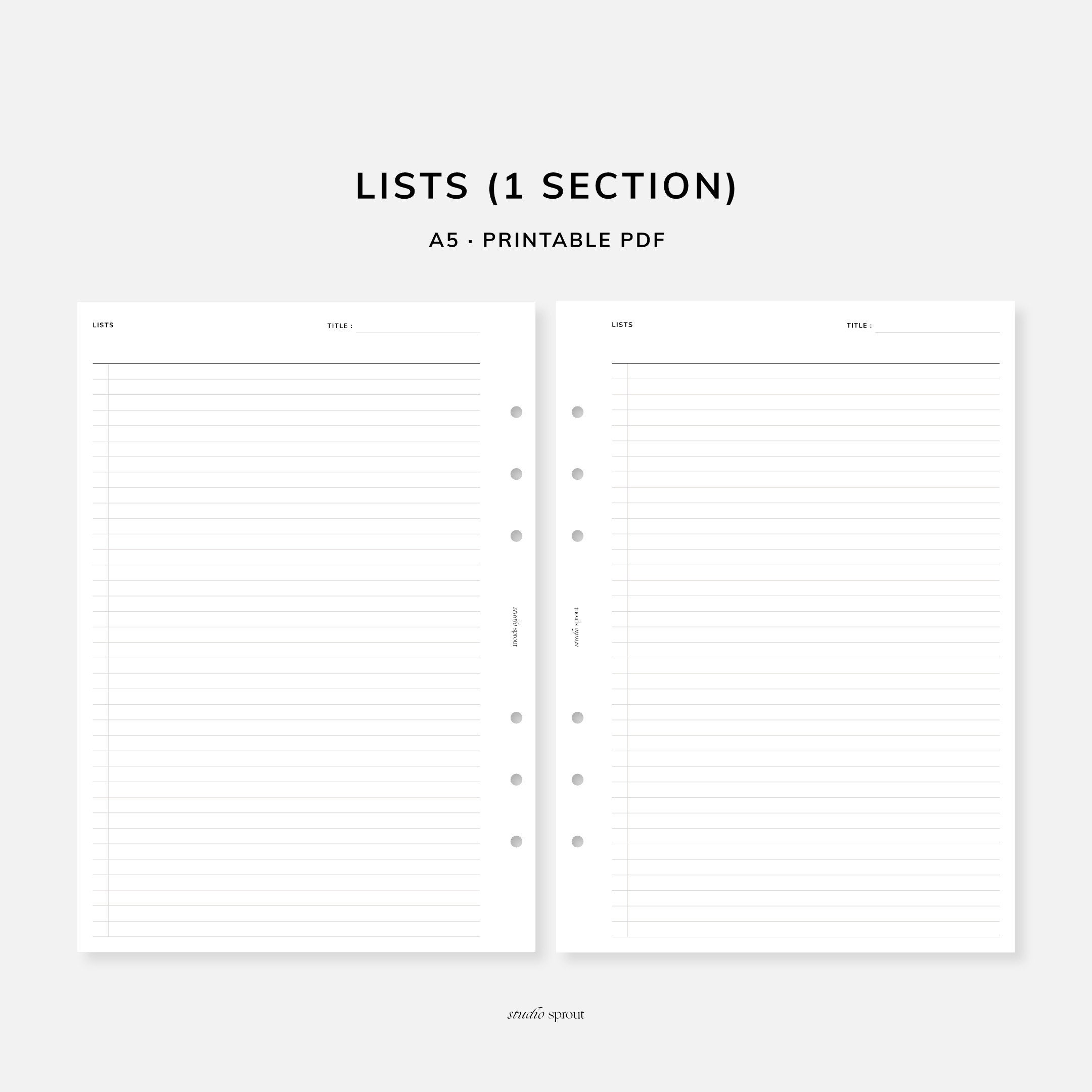 Lists Section A5 Printable Inserts To-do List, Work Task