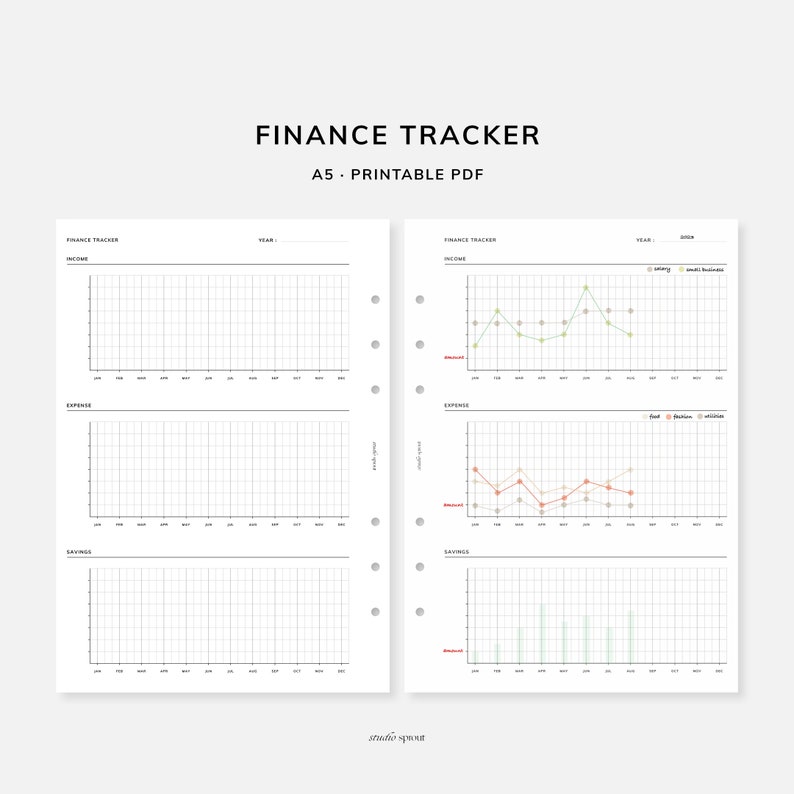 Finance Tracker | A5 Printable Inserts | Income Expense and Savings ...