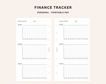 Finance Tracker | Personal Printable Inserts | Income Expense and Savings Tracker | Yearly Finance Overview
