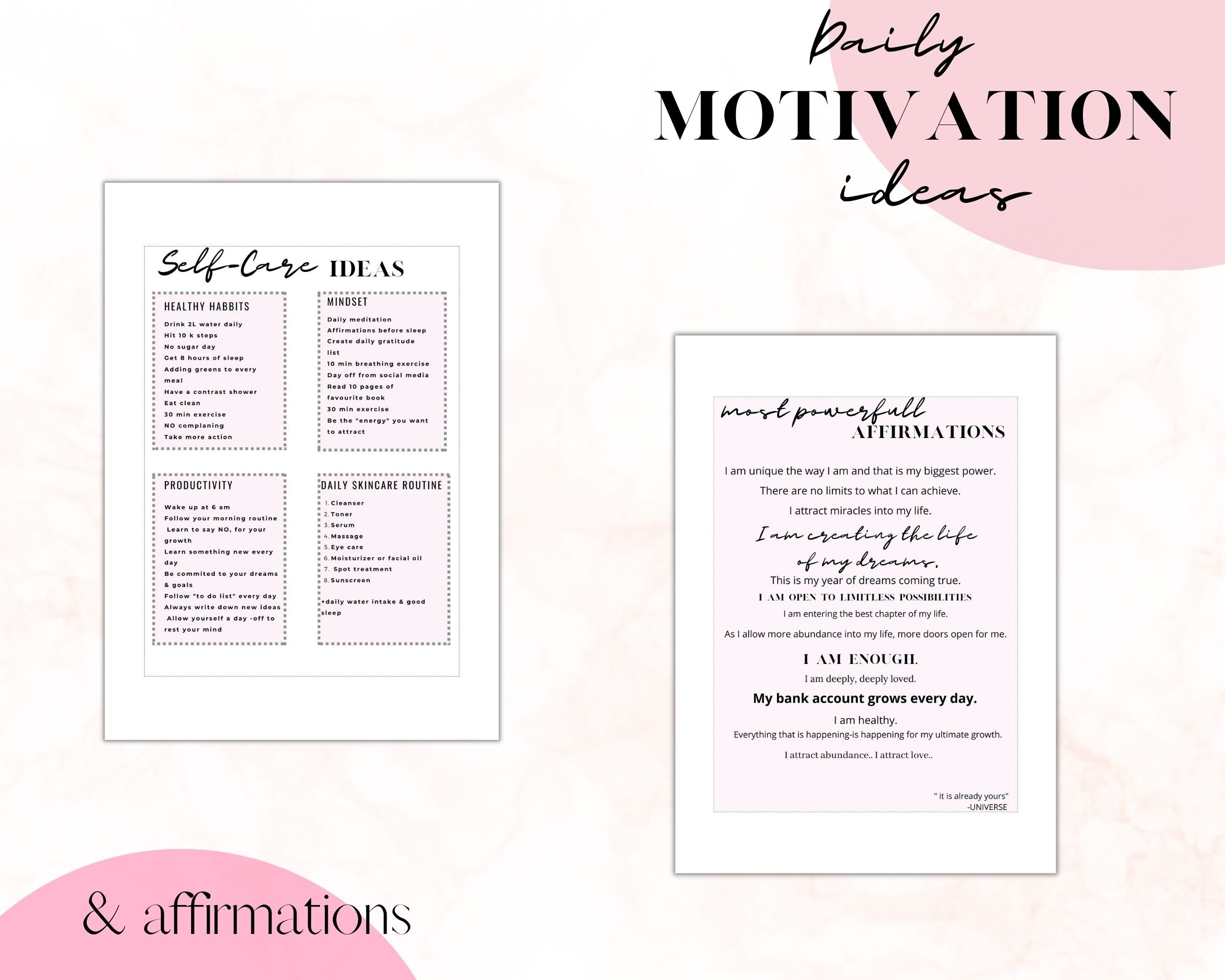 Affirmation Checklist Printable Self Care Planner: Checklist, Goals, Affirmations (digital ...