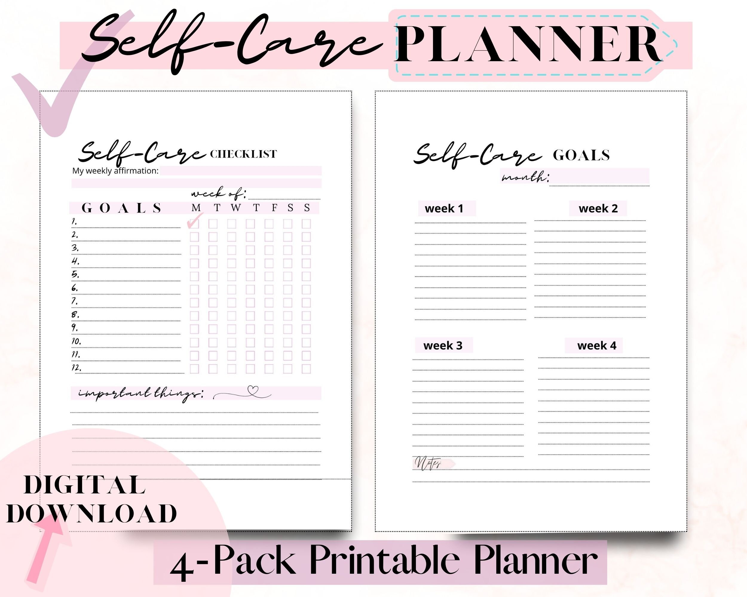 Affirmation Checklist Printable Self Care Planner: Checklist, Goals, Affirmations (digital ...
