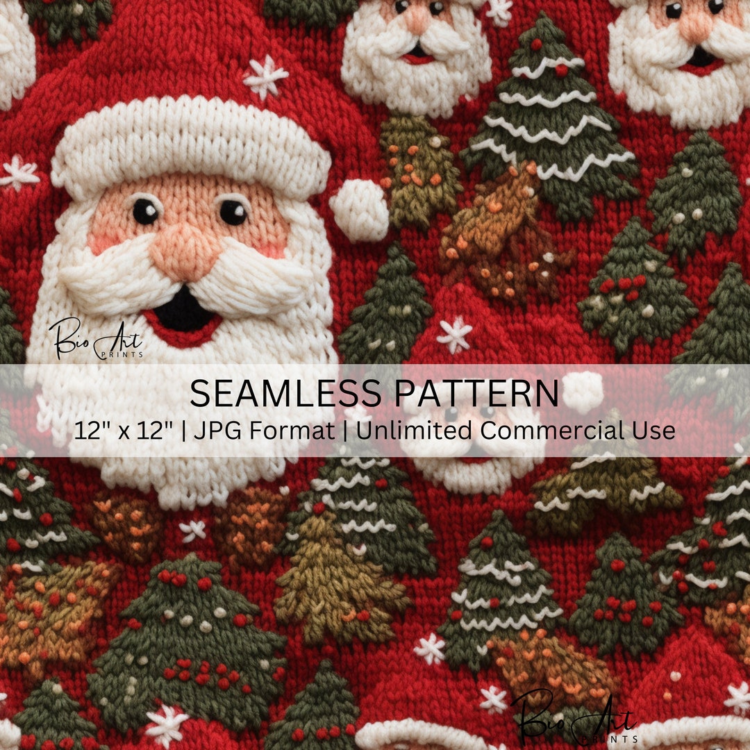 Large Santa Pattern Seamless Pattern Santa Claus Christmas Elements JPEG Seamless File ...