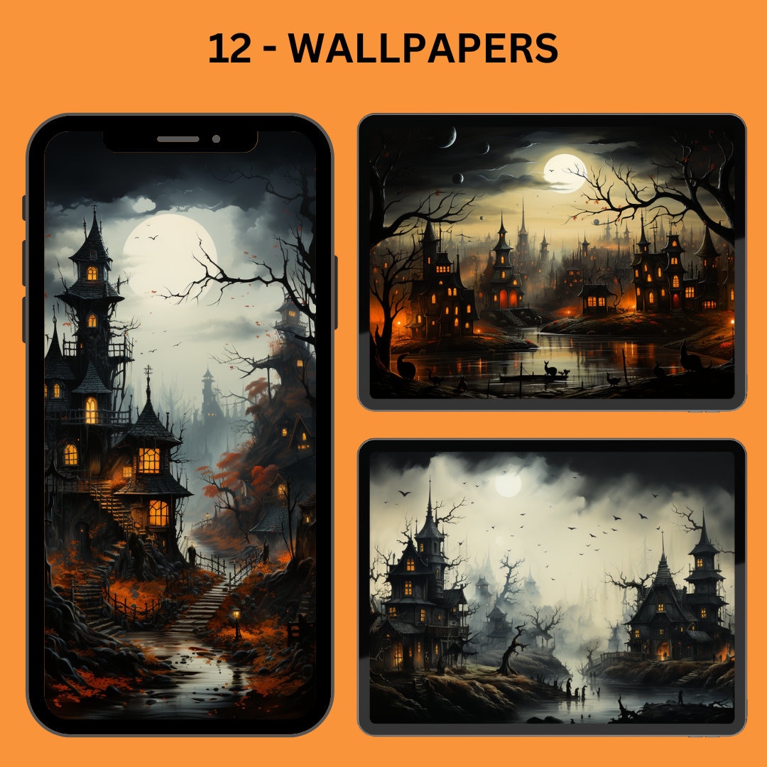 Spooky Houses Wallpaper Halloween Desktop Wallpaper iPhone - Etsy