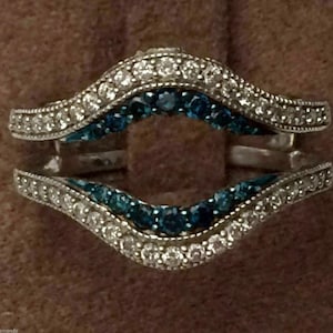 2.00 CT Enhancer Engagement Ring, White & Blue Diamond Solitaire Enhancer Guard Wrap Ring 14k White Gold Finish, 925 Sterling Silver