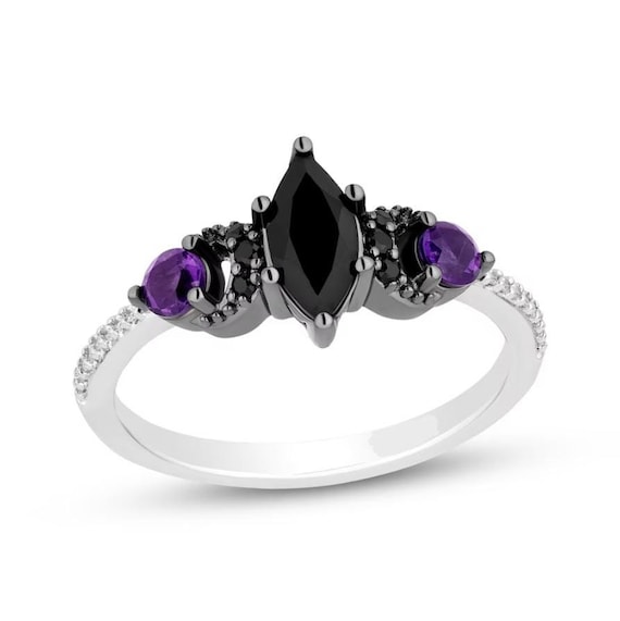 Sterling Silver Purple Glass Marquise Stone And CZ Ring Sterling Silver Purple Glass Marquise Stone And CZ Ring