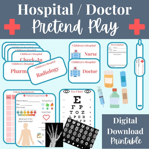 Hospital Pretend Play, Doctor Dramatic Play, Role Play, Montessori Play Set, Digital Download, Printable, Medical Play, Child Life Play