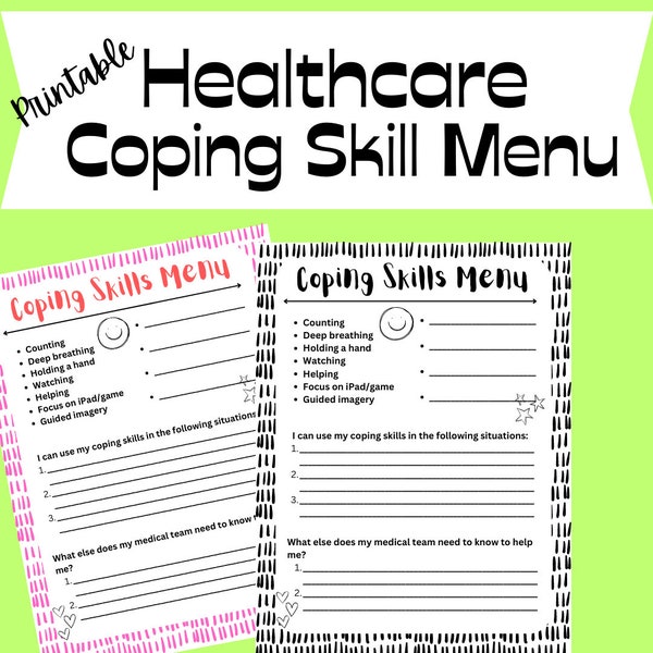 Kids Coping Skills Menu / Healthcare Coping Skills Tool / Child Life Tool / Child Life Specialist Tool / Procedural Coping Skills