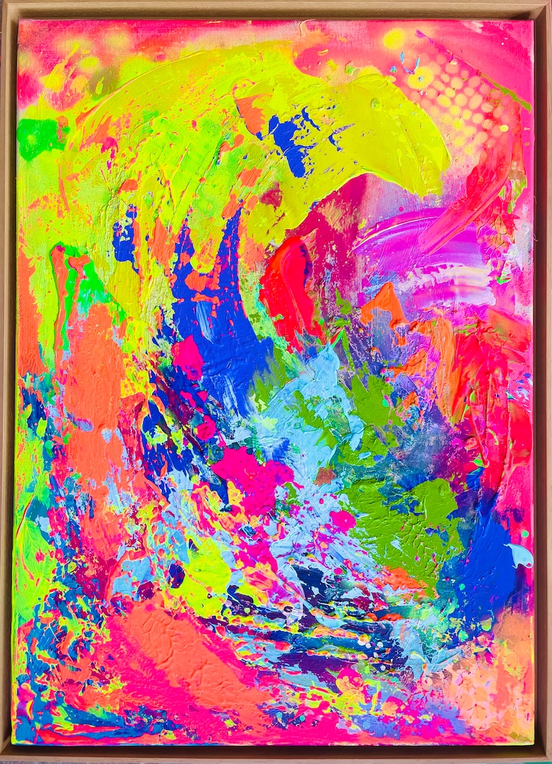 Neon,Kunstwerk, Acrylmalerei, abstrakte Kunst, Original, 50x70 cm, Acrylbild, Neon, Leinwand, Bild, Unikat, Acryl Bild 3