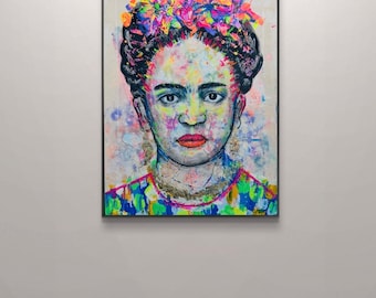 Painting, acrylic painting, woman, portrait, original, 50 x 70 cm, acrylic painting, modern art, canvas, picture, beige, black, neon colorful
