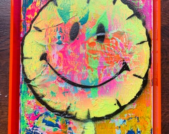 Acrylmalerei, abstrakte Kunst, Unikat, 21 x 16 cm, Acrylbild, moderne Kunst, gerahmt, Acrylglas Leinwand, bunt, neon, Ballon