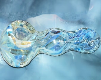 Blue Glass Pipe / Silver fumed inside out / Large, thick / Colors accentuate / Color changing