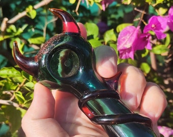 Devil Glass Spoon Pipe,Green Pipe,Devil Glass Pipe Unique Handmade Pipe