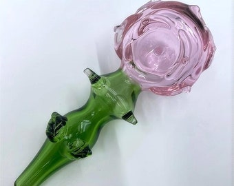 Pink Rose Glass Pipe, Cute Small Pipe, Rose Tobacco Pipe, Novelty Glass Spoon Pipe