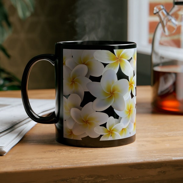 Plumeria Print Mug for Frangipani Lover Coffee Cup with Tropical Print Coastal Lifestyle Aloha Beach Vibes Coffee Lover Gift for Mothers Day