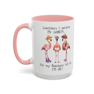 Office Desk Accessory Funny Flamingo Mug Ceramic Coffee Cup Morning Routine Essential Humorous Design Quirky Decoration Perfect Coworker Gift Birthday Present Friend Surprise Tropical Theme Collection Microwave Safe Dishwasher Safe Multiple