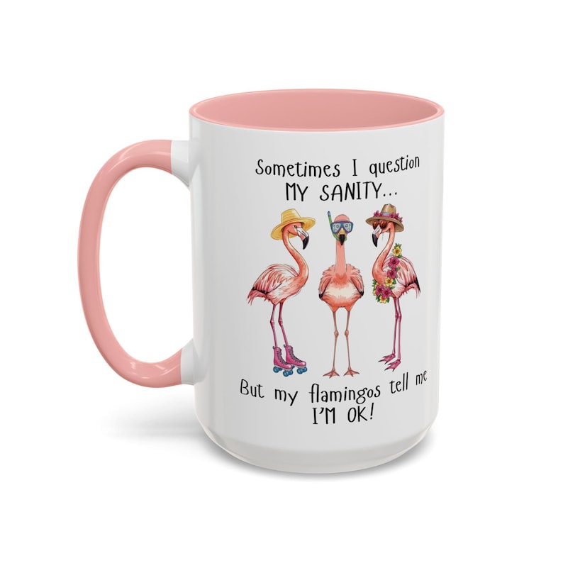 Office Desk Accessory Funny Flamingo Mug Ceramic Coffee Cup Morning Routine Essential Humorous Design Quirky Decoration Perfect Coworker Gift Birthday Present Friend Surprise Tropical Theme Collection Microwave Safe Dishwasher Safe Multiple