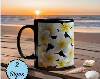 Plumeria Coffee Mug Hawaiian Gift Beach Lover Tropical Flower Ceramic Cup Home Decor Colorful Durable Morning Coffee Island Style Exotic
